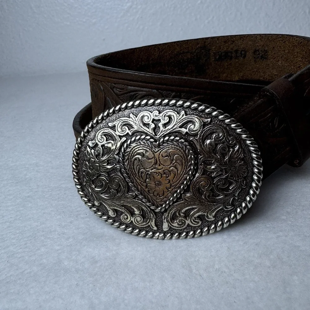 Justin Girl's Trophy Heart Western Belt With Silver Tone Buckle Adjustable 26
